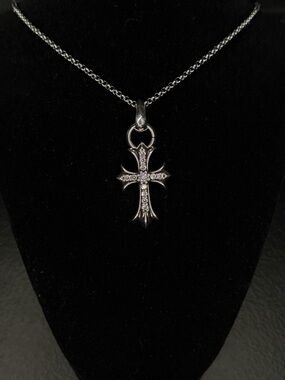 Chrome Hearts Diamond Studded Medium Floral Cross Unisex Necklace